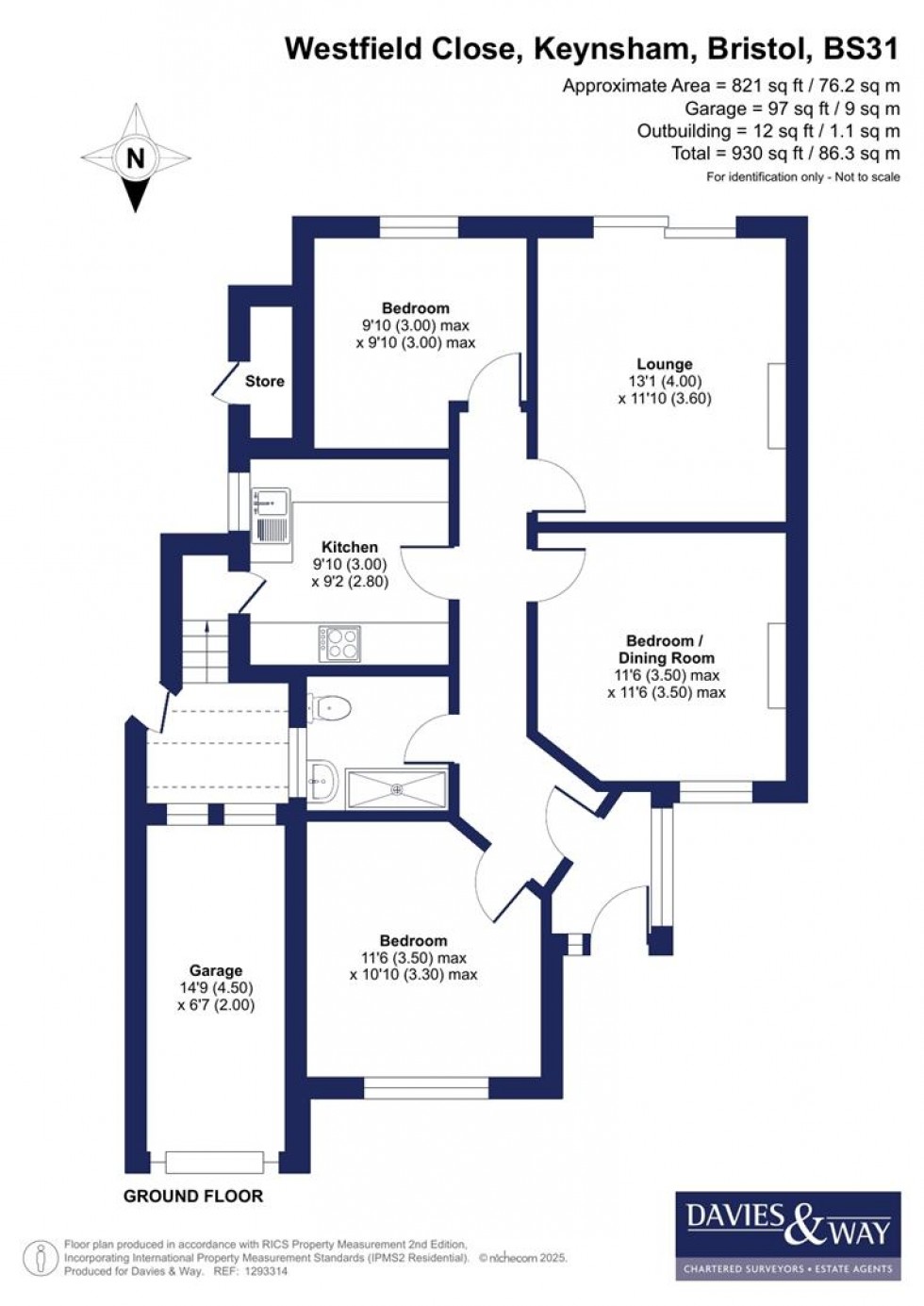Floorplan for Westfield Close, Keynsham, Bristol